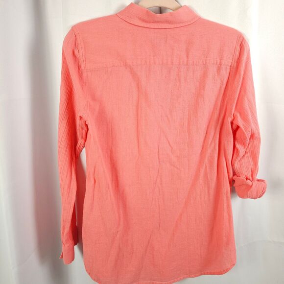 Talbots Womens Medium Pink Roll-Tab Sleeve Button Up Cotton Blouse - Picture 4 of 7